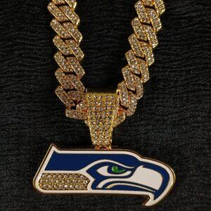NFL Seattle Seahawks 20 Inch Necklace Pendant Cuban Chain Link Football Hip Hop